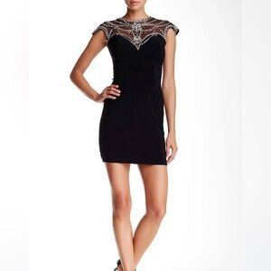 Mac Duggal Black Bodycon Cocktail Dress High Neck 65273N